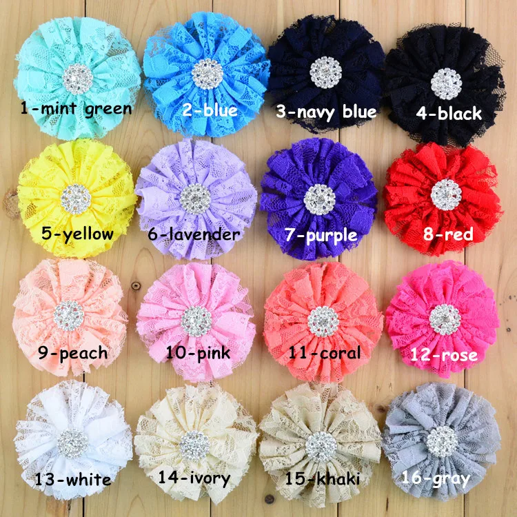 100 pcs/lot , lace fabric flowers, Ballerina ruffled flower , Wholesale Rhinestone Lace flowers