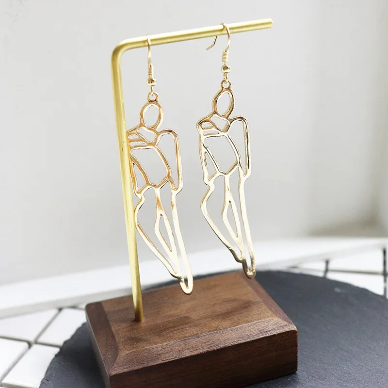 E128 حلق جسم الإنسان المعدني ، المبالغة أزياء شعبية الجوف خارج جسم الإنسان مجردة المعادن انخفاض القرط الطويل ، بالجملة