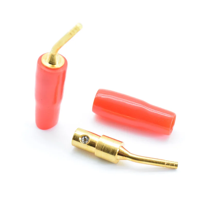 4pcs/lot 2mm Red & Black Gold-plated Copper Banana Plugs Adapter Speaker Audio Wire Cable Connector bent Pin Plugs