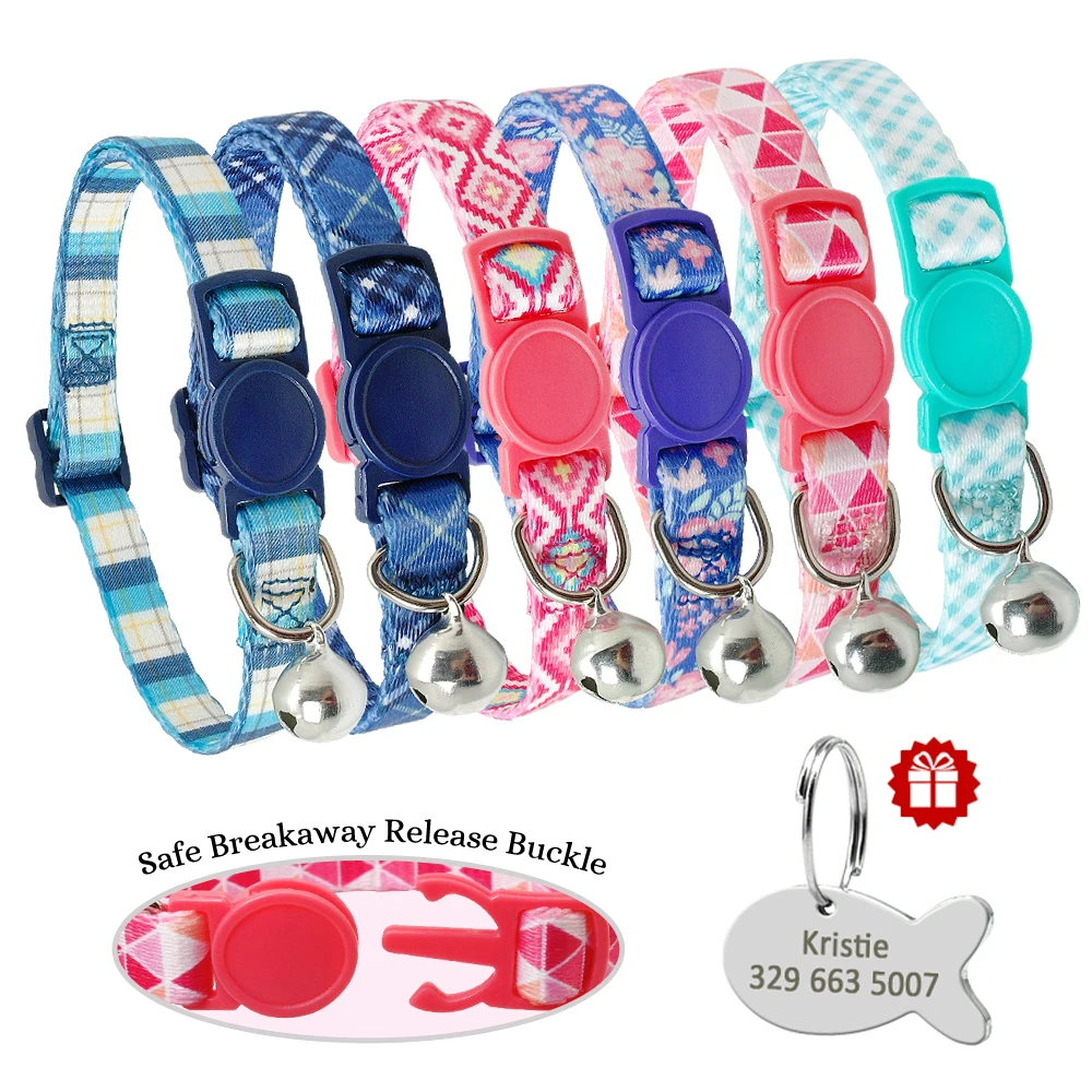 Quick Release Kitten Cat Collar Personalized Pet Puppy Cat Collars With Bell Cat Tag Collar Safety Adjustable For Small Dog Cats