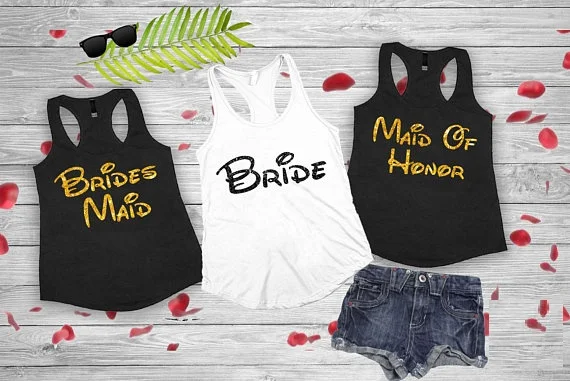 customize glitter wedding Bride Bridesmaid t shirts maid of honor vests Bachelor party bridal tanks tops singlets gifts favors