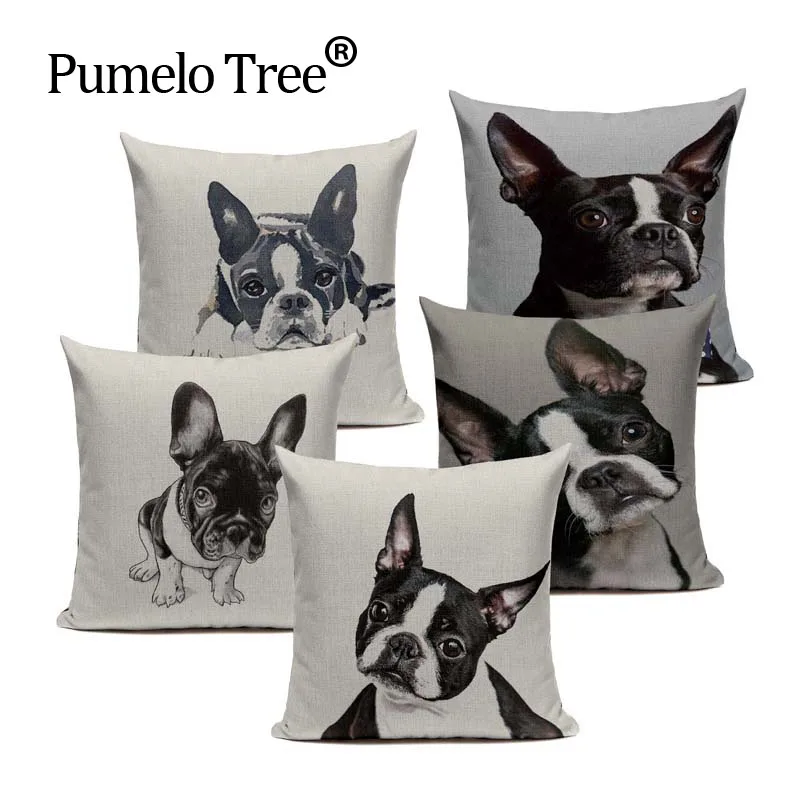 Linen Boston Terrier French Bulldog Gifts Luxury Cushion Animal Pillow Case 45Cmx45Cm Square Chair Custom High Quality Cushions