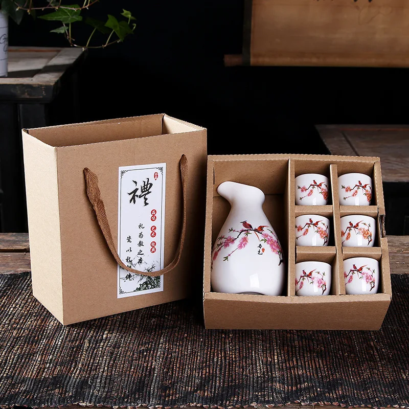 Ceramic wine set gift box hot wine white wine cup a pot of six cups pot points wine Promotional gifts Japanese sake Cup