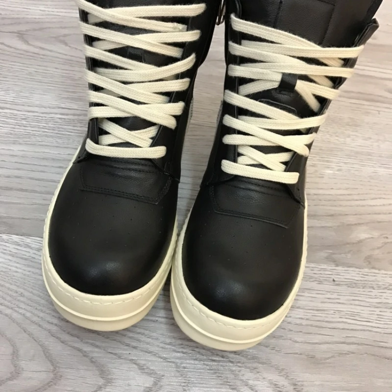 Men Shoes Ankle Luxury Trainers Thick Platform Cow Leather Boots Lace Up Casual Sneaker Zip Flats Lovers High Top Shoes