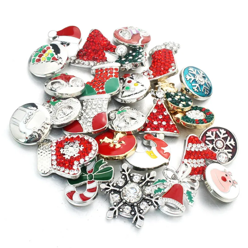 Wholesale Christmas 10pcs/lot Mixed 18mm snap button jewelry Metal Rhinestone button snaps fit snap button bracelet Jewelry 1044