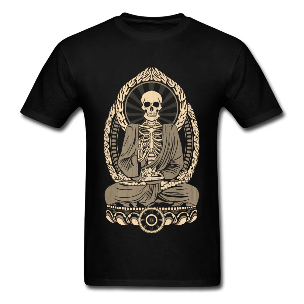 Starving Buddha Skeleton T-shirt Print Men T Shirt Aged Skull Tshirt Unique Design Adult Clothing Black Tops Cotton Tees