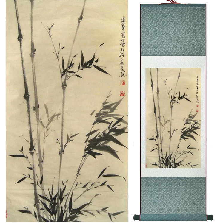 

Bamboo painting Chiense characters and Flower painting Home Office Decoration Chinese scroll painting 041207