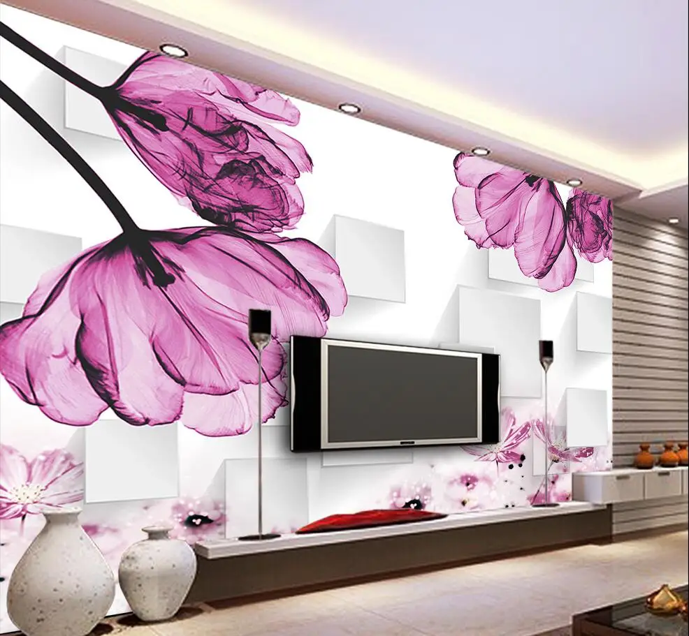 

beibehang Home decoration wallpaper purple flowers 3D stereo box TV backdrop can be customized 3d wallpaper papel de parede