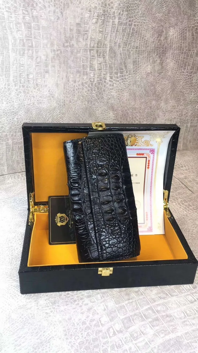 100% Genuine Crocodile skin Alligator leather lady Wallet trifold long size wallet for women with real cow skin lining inside