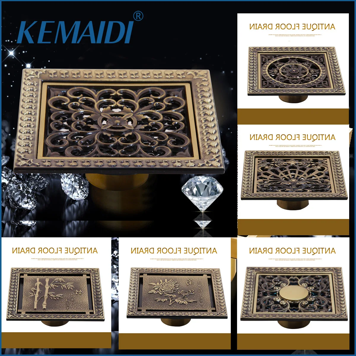 KEMAIDI – grilles à déchets de sol carré de 12cm, pour salle de bain, douche, Drain de sol Antique Fltro Ducha, Invisible