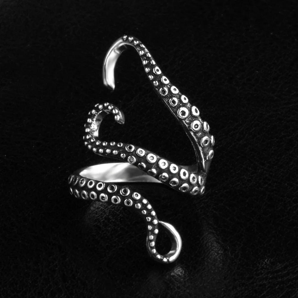 2017 Unique Hot Adjustable Rings 1Piece Titanium Steel Octopus Sea Monster Squid Kraken Punk Antique Ring Jewelry Accessories