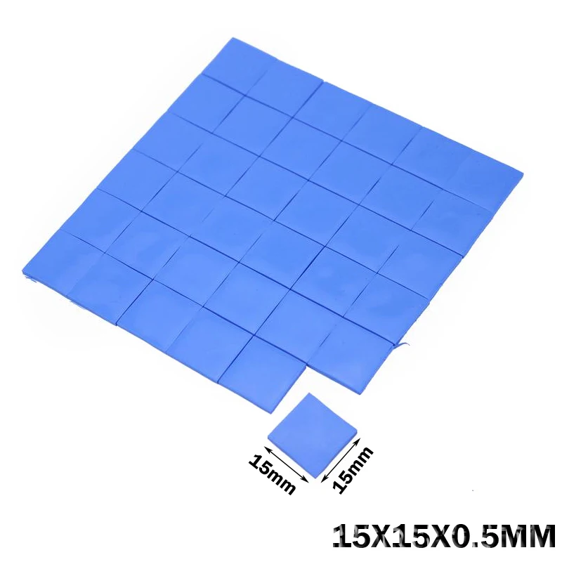 500PCS  15 x 15 x 0.5MM  Blue Silicone  IC Chip Conduction Thermal Paste Compounds Heatsink thermal pads