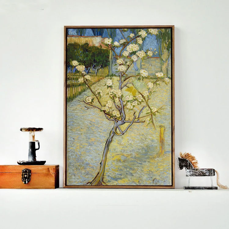 framesless canvas painting giant poster Post-Impressionist Vincent Van Gogh peach flower masterpiece reproduction free shipping