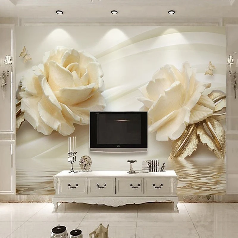 

3D Wallpaper Modern Creative White Rose Flowers Wall Covering Painting Living Room Bedroom Backdrop Home Decor Papel De Parede