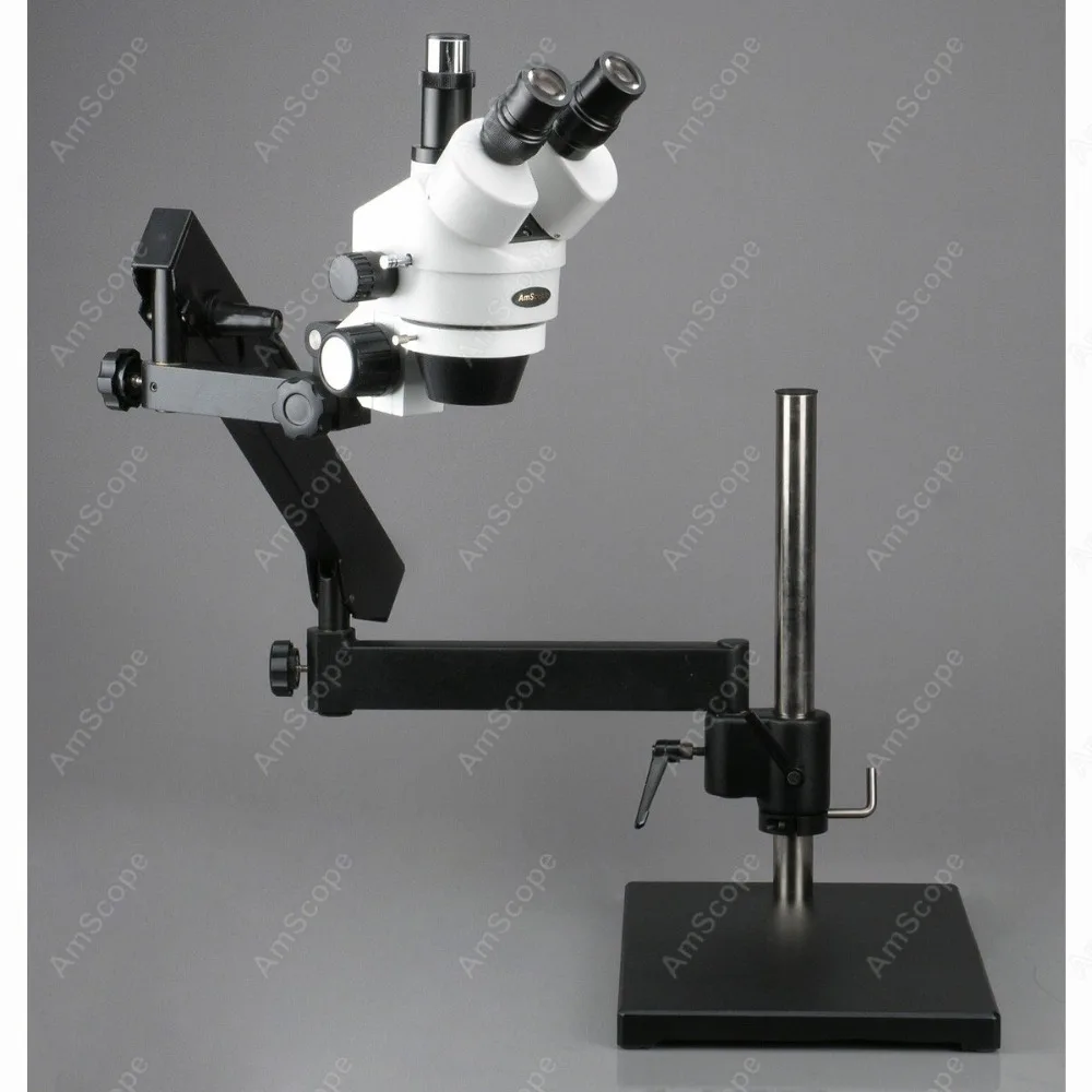 Microscopio de brazo articulado, suministros de AmScope 3.5X-45X, microscopio de Zoom Trinocular articulado con anillo de luz