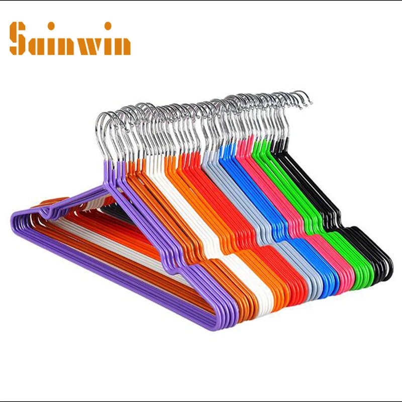 

Sainwin 10pcs/lot 41.5cm Adult dip slip-resistant metal hanger clothes hanging multicolour hangers for clothes