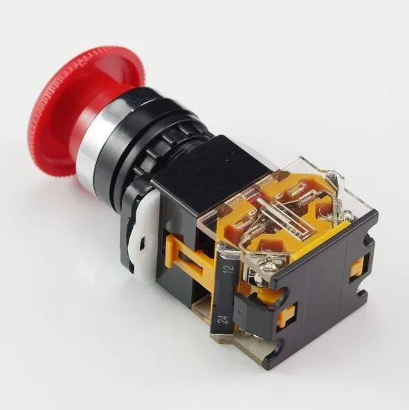 1Pc 10A CNC Motor Rotary Red Emergency Stop Mushroom Pushbutton Switch 22mm Mounting Threaded