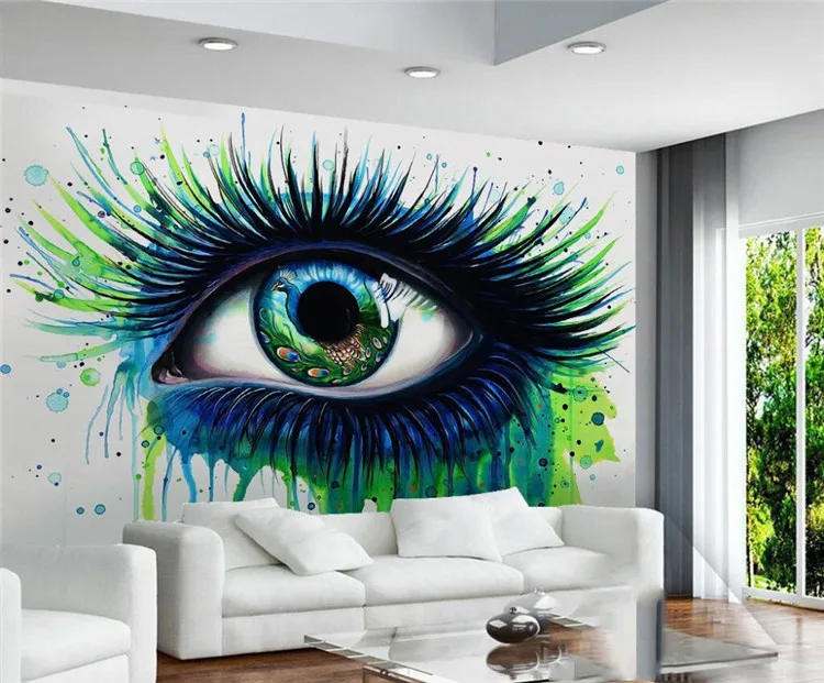 

Custom Photo Wallpaper 3D Peacock Blue Eyelashes Painted Abstract Oil Painting papel de parede wall papers home decor