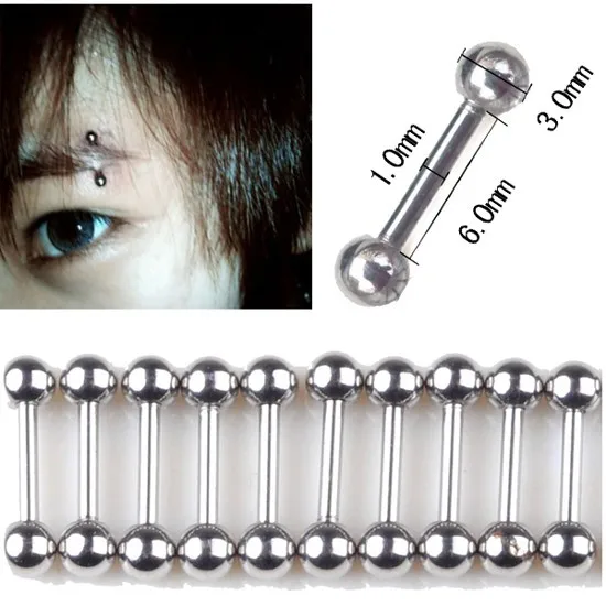 10Pcs  Eyebrow Bars Rings 6mm Balls Stainless Steel Barbell Body Piercing Jewelry