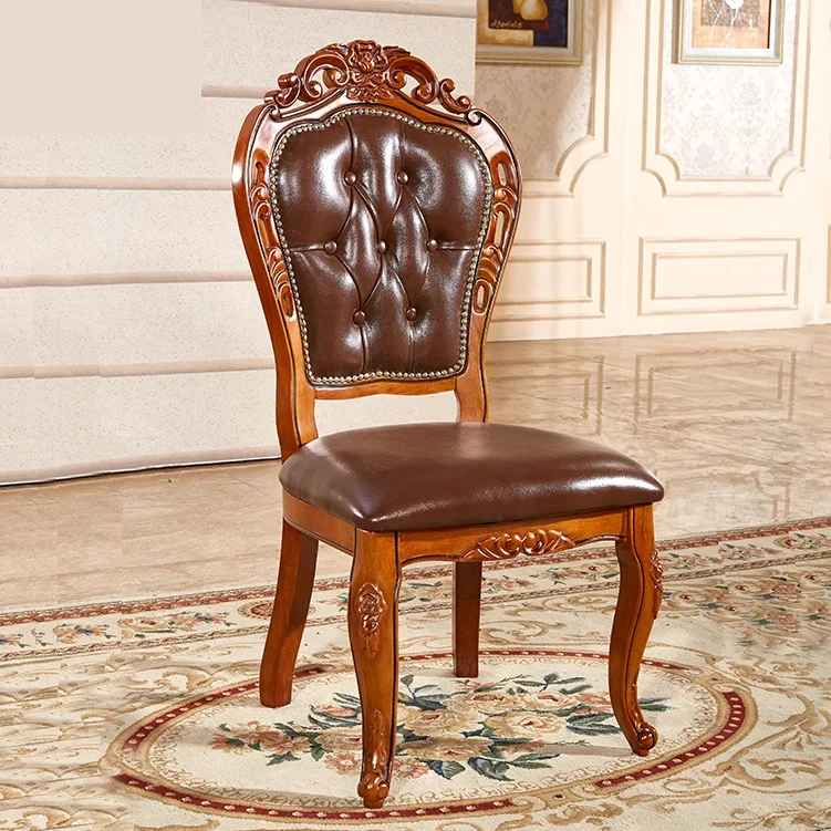 European Solid Wood Leather Dining Chair, Hotel Coffee Chairs, Study Armchairs, Classic Desk Chairs