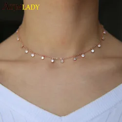 Collier Top Quality Delicate Short Necklace Minimalist Drop Cz Charm Colors Link Chain 32+8cm Choker Girly Layer Womens