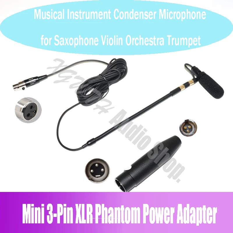 Musical Instrument Condenser Microphone for Saxophone Violin Orchestra Trumpet For AKG Phantom Power XLR Big 3Pin Adapter