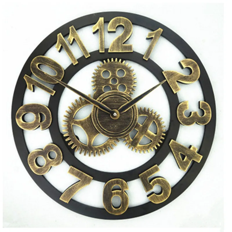 Handmade Oversized 3D Retro Rustic Decorative Luxury Art Big Gear Wooden Vintage Large Wall Clock