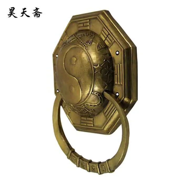 [Haotian vegetarian] Chinese antique gossip brass knocker door handle 20cm diameter wishful paragraph HTA-039