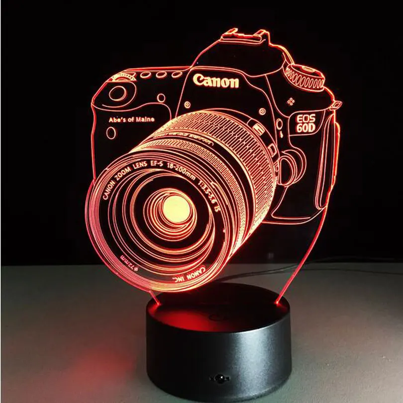 Nowość prezent aparat EOS60D w kształcie oddychania lampa stołowa 3D Home Decor LED kreatywny