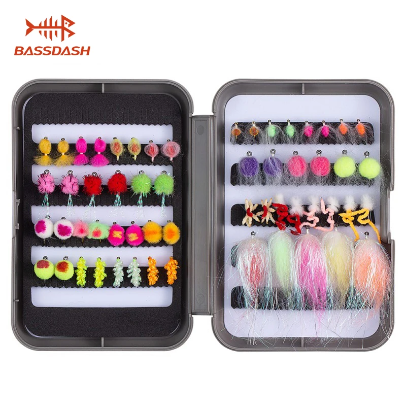 

Bassdash Trout Steelhead Salmon Fishing Flies Assortment 57pcs Include Dry Wet Flies Nymphs Streamers Eggs, Fly Lure Kit