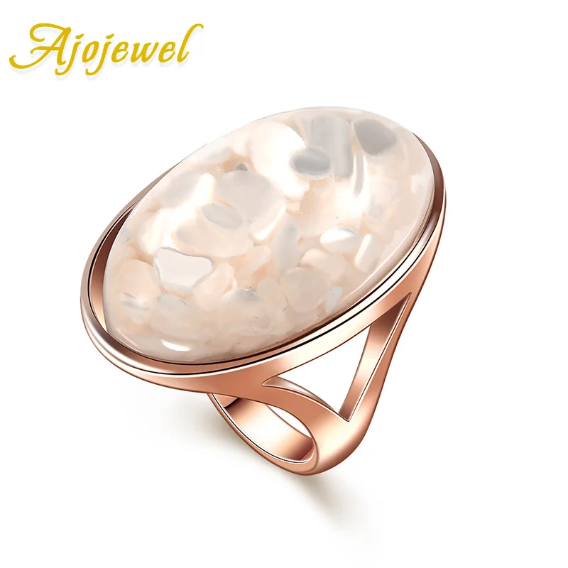 Ajojewel White Shell Single Stone Ring New Luxury Big Rings Golden Finger Jewelry Anillo