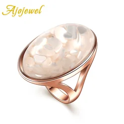 Ajojewel White Shell Single Stone Ring New Luxury Big Rings Golden Finger Jewelry Anillo