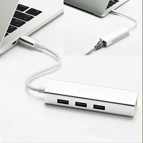 USB-C auf 3 Ports USB3.0 Aluminium tragbarer Ultra-Speed-USB-Hub mit Ethernet-Anschluss