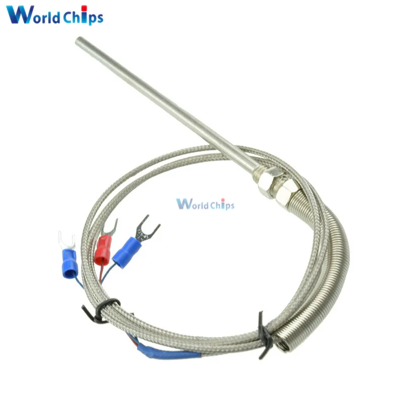 1M High Temperature Cable PT100 RTD With 6mm Thread Thermometer Sensor 0~500 Degree Celsius