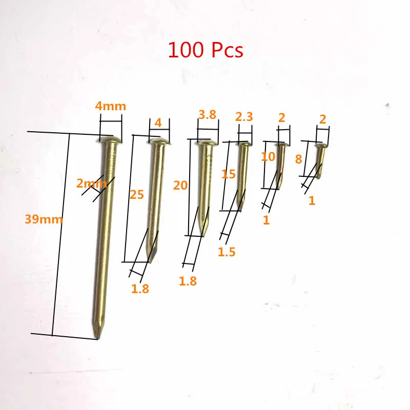 100PCS 39mm 25mm 20mm 15mm 10mm 8mm Fastener Round small brass nail drum Furniture hinge jewelry gift case box copper nails