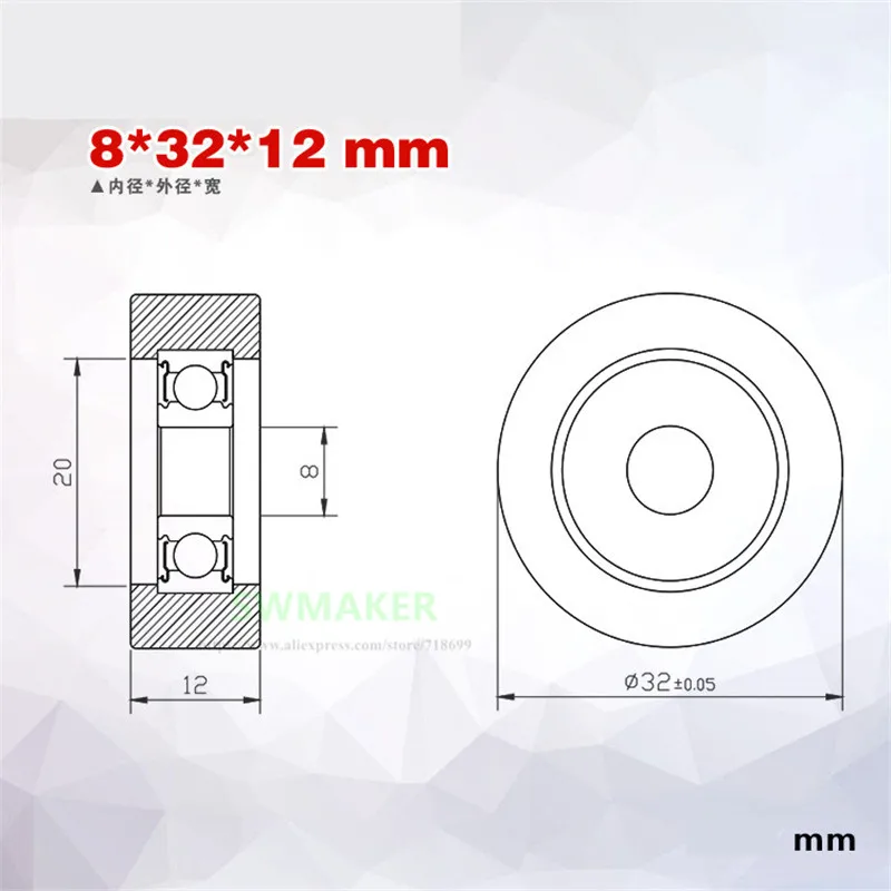 SWMAKER 8*32*12mm PU polyurethane pulley bearing mute for Banknote drawer, medical equipment, instrument plane roller