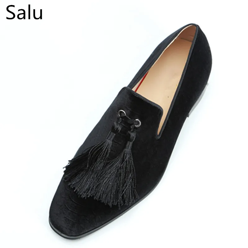 

Salu Sreeet Style Black Suede Men Casual Shoes Tassel Loafers Slip On Smoking Flats Party Dress Men Shoes