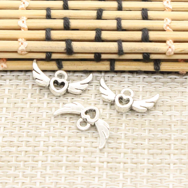 30pcs Charms Fly Heart 16x10mm Tibetan Silver Color Pendants Antique Jewelry Making DIY Handmade Craft