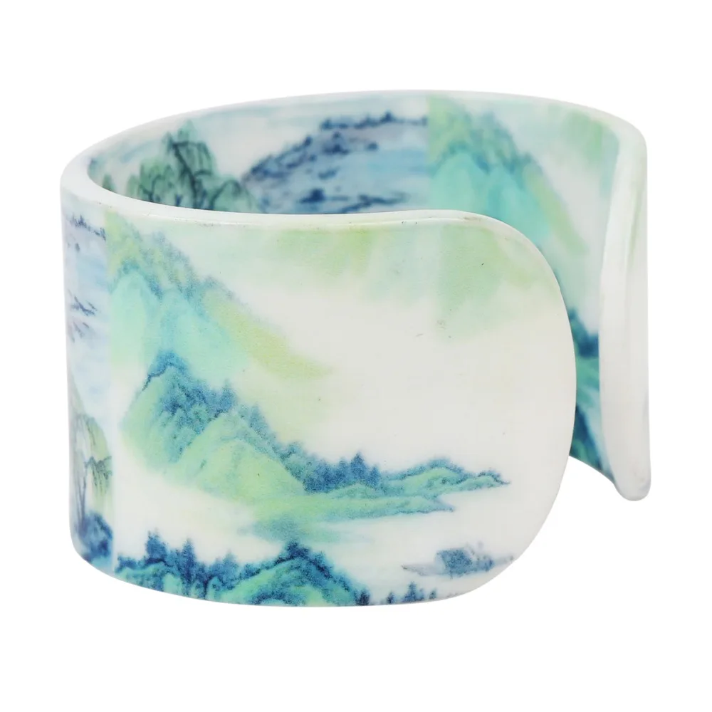 Bonsny Plastic Chinese Landscape Painting Vintage Bangles Bracelets Fashion Ethnic Retro Jewelry For Women Girl Ladies Gift Bulk