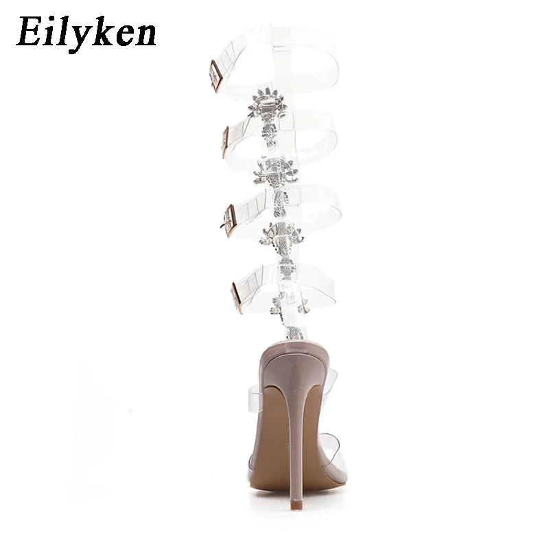 Eilyken PVC Transparente CRYSTAL Sandals Woman Sexy Open Toe High Heels Shoes Summer Party Gladiator Pumps Size 42