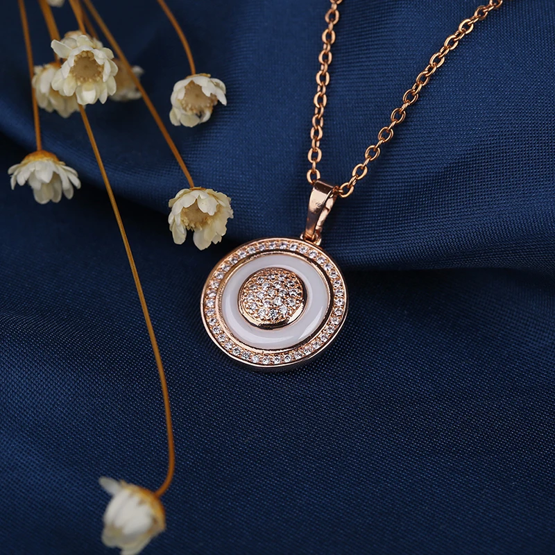 Female Vintage 585 Rose Gold Circle Pendant Necklaces For Women Fashion Healthy Ceramic Statement Necklace Elegant Jewelry Gift