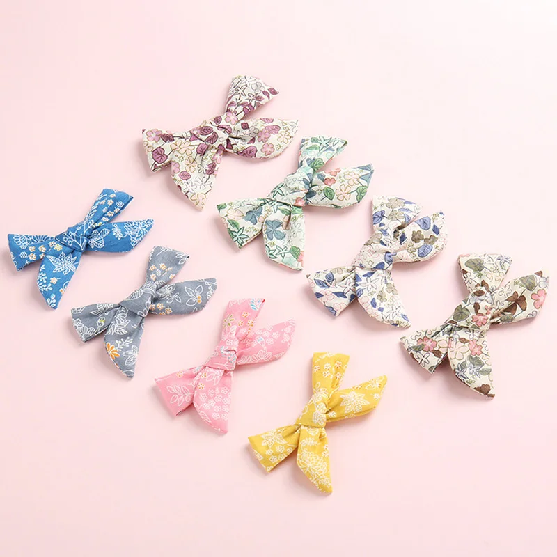 16 pcs/lot, Hand Tied Floral Fabric Bow Nylon headband or hair clips, Spring Hair Bow Headbands, Baby Shower Gift Photo props