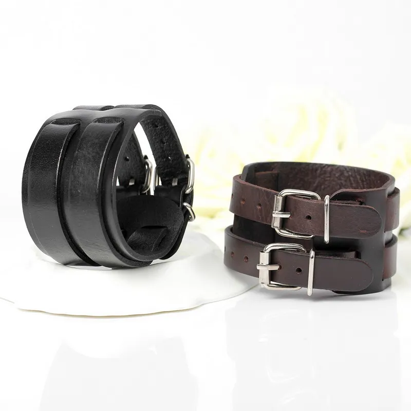 XQNI New Arrival Fashion Genuine Leather Men\'s Bracelets High Quality Knight Courage Bandage Wrap Charm Black Leather Bracelets.