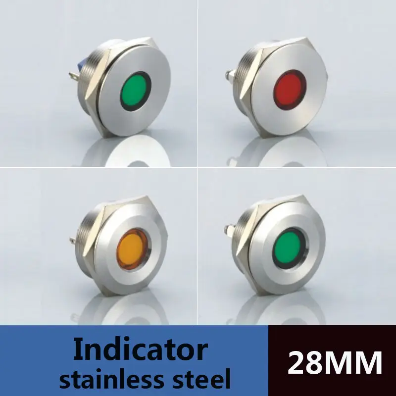 5pcs/lot water level indicator dia.28mm flat head 2pins pcb type led indicator lamp 220v