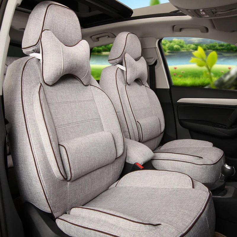 

Linen Fabric Car Seat Covers 5 Seat Custom Fit for MG3 Interior Accessories Set Black Sports Car Seats Cushion Protector Airbags