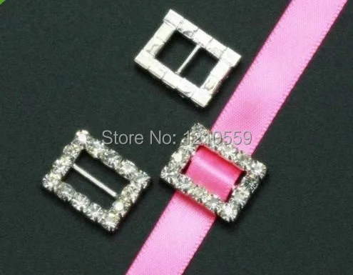 10 Pieces Rectangle Silver Rhinestone Belt Buckle Ribbon Slider Bar Size 10mm