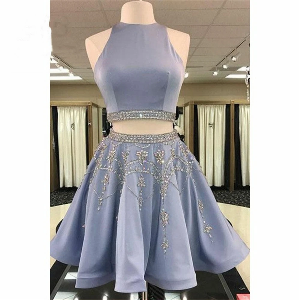 Robe de soirée courte avec perles et cristaux pour remise de diplôme, tenue de bal, de Cocktail, avec fermeture éclair, style Vintage, 2018