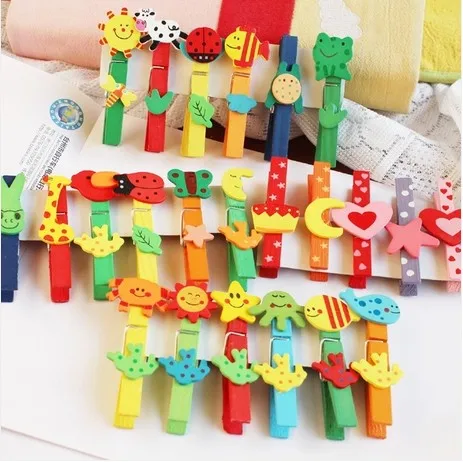 12pcs long Wooden cartoon clips,home DIY party decorations wedding gifts,namecard keeper educational early learning wooden toys