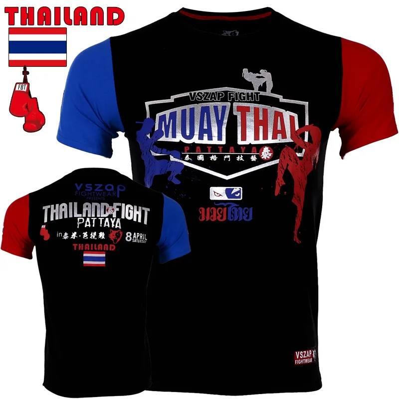 Vszap-męska koszulka bokserska Mma, odzież bojowa z rękawem MMA, Tiger Muay Thai T Shirt, wilk, tajski