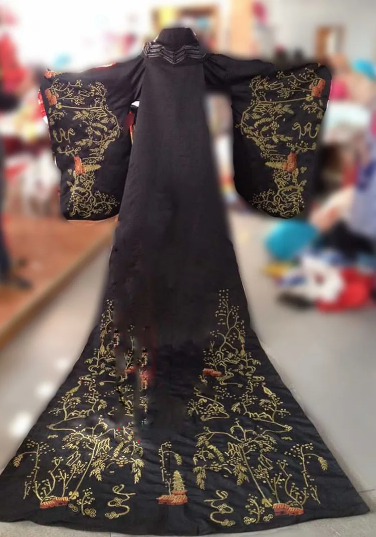 2014 New Design Drama Costume Delicate Embroidery Hanfu The Holy Guiguzi Navy Black Han Dynasty Women's Costume with Long Tail